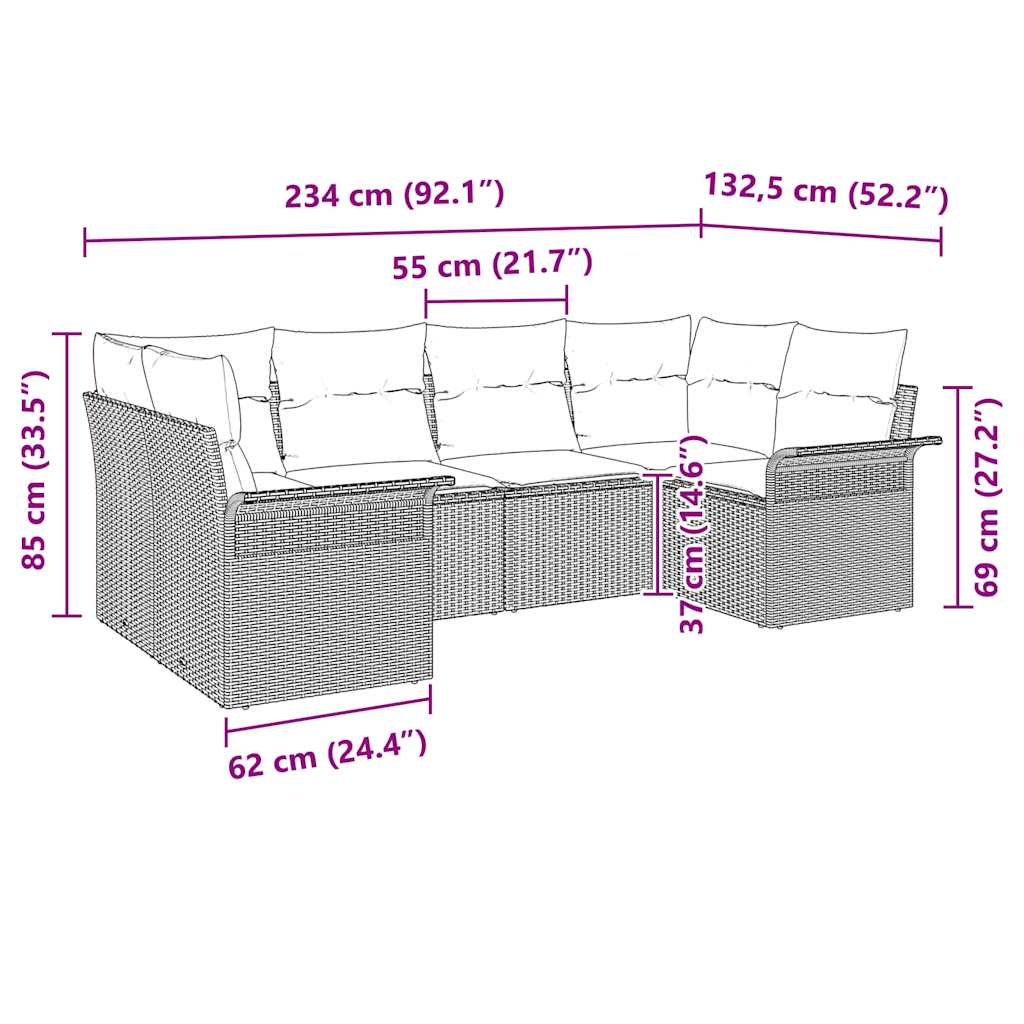 Sada zahradních pohovek s úložištěm 6 pcs Černá Poly ratan - obrázek 15