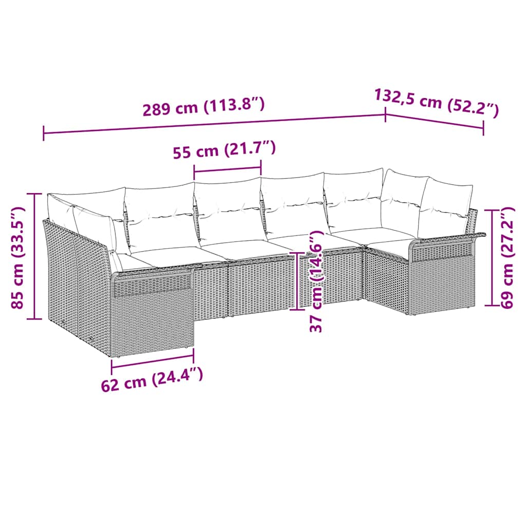 Sada zahradních pohovek s úložištěm 7 pcs Černá Poly ratan - obrázek 15