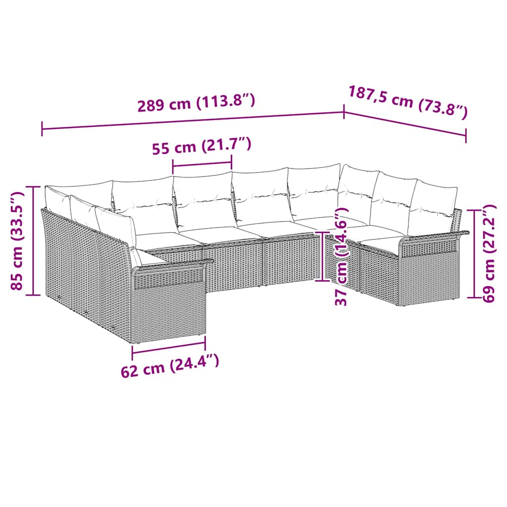 Sada zahradních pohovek s úložištěm 9 pcs Černá polyratan - obrázek 15