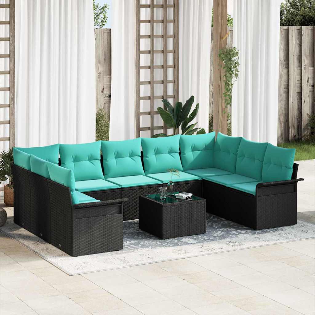 vidaXL Set de canapele pentru grădină 10 pcs Negru Rattan poli