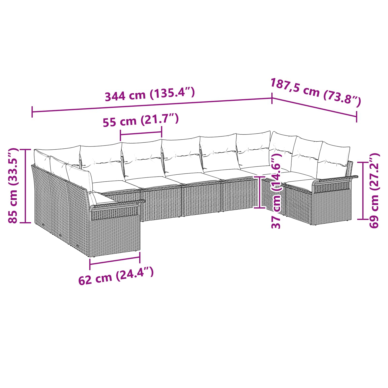 Sada zahradních pohovek s úložištěm 10 pcs Béžová polyratan - obrázek 15