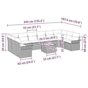 Sada zahradních pohovek s polštářem 11 pcs Hnědá Poly ratan - obrázek 17