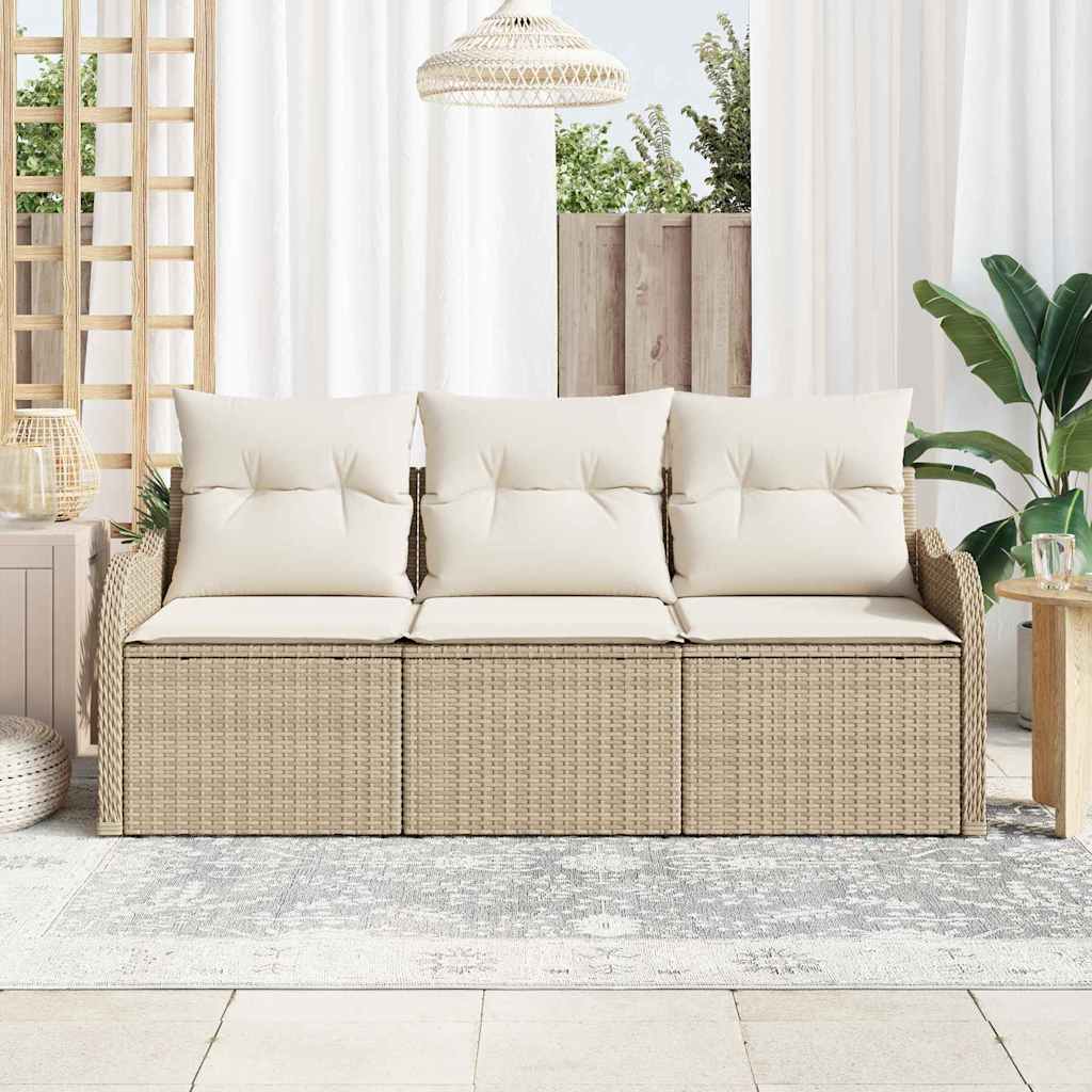 vidaXL 3-delige Tuinbankenset met kussens poly rattan beige