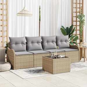 Sada zahradních pohovek s polštářem 5 pcs Beige a šedá - obrázek 1
