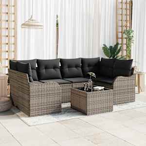 Vrtna sedežna garnitura 7 pcs Siva Poli ratan, jeklo in steklo