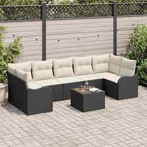 Vrtna sedežna garnitura z blazino z blazino 8 pcs Črna in krem