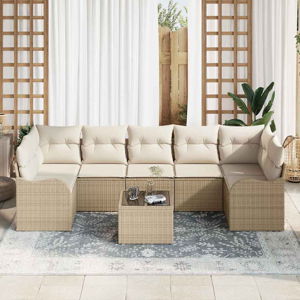 vidaXL 8-delige ligbedden set met kussens in beige poly riet