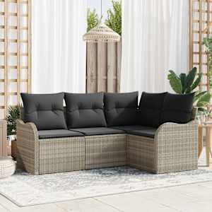 Vrtna sedežna garnitura 4 pcs Svetlo siva poli ratan