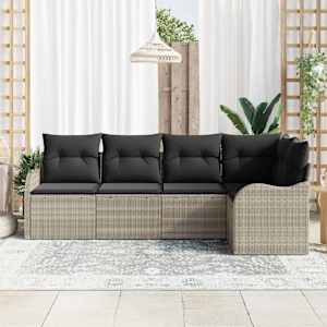 Sada zahradních pohovek s úložištěm 5 pcs Světle šedá polyratan - obrázek 3