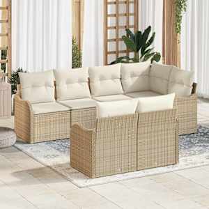 Vrtna sedežna garnitura z blazino 7 pcs Bež Poly ratan