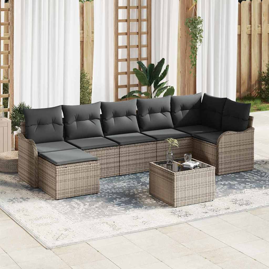 7 Piece Garden Sofa Set with Cushions Black Poly Rattan