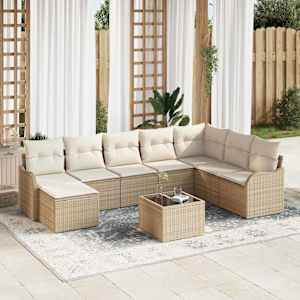 Vrtna sedežna garnitura z blazino 9 pcs Bež in bela Poly ratan