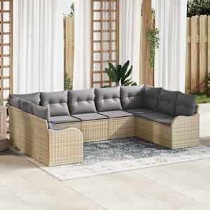 Vrtna sedežna garnitura 9 pcs bež in svetlo siva poli ratan