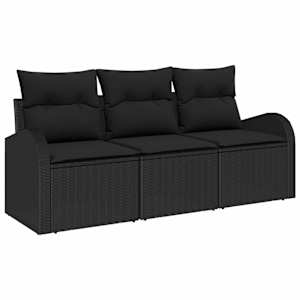 Sada zahradních pohovek s polštářem 3 pcs Černá Poly ratan - obrázek 2