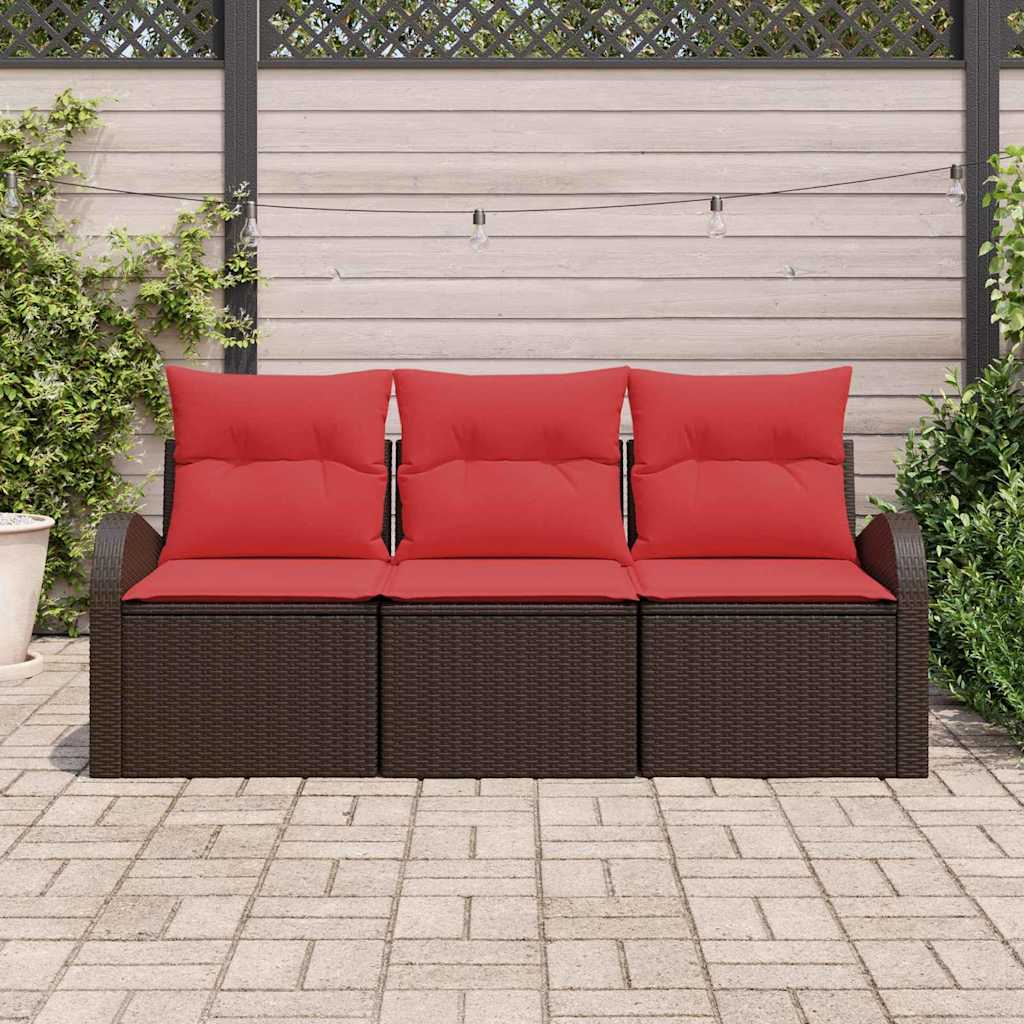 vidaXL Garten-Sofa-Set mit Speicher 3 pcs Braun und Rot Poly Rattan – Bild 3