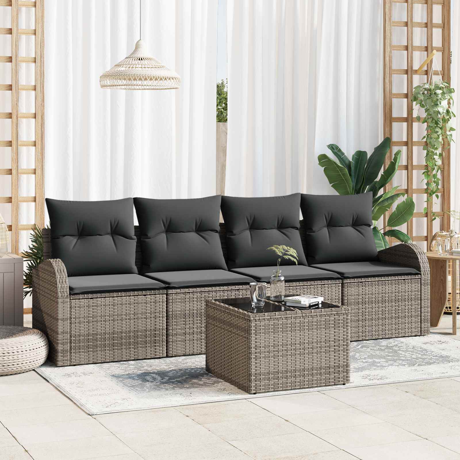 vidaXL Trädgårdsoffset 5 pcs 4-Seater Grå konstrotting
