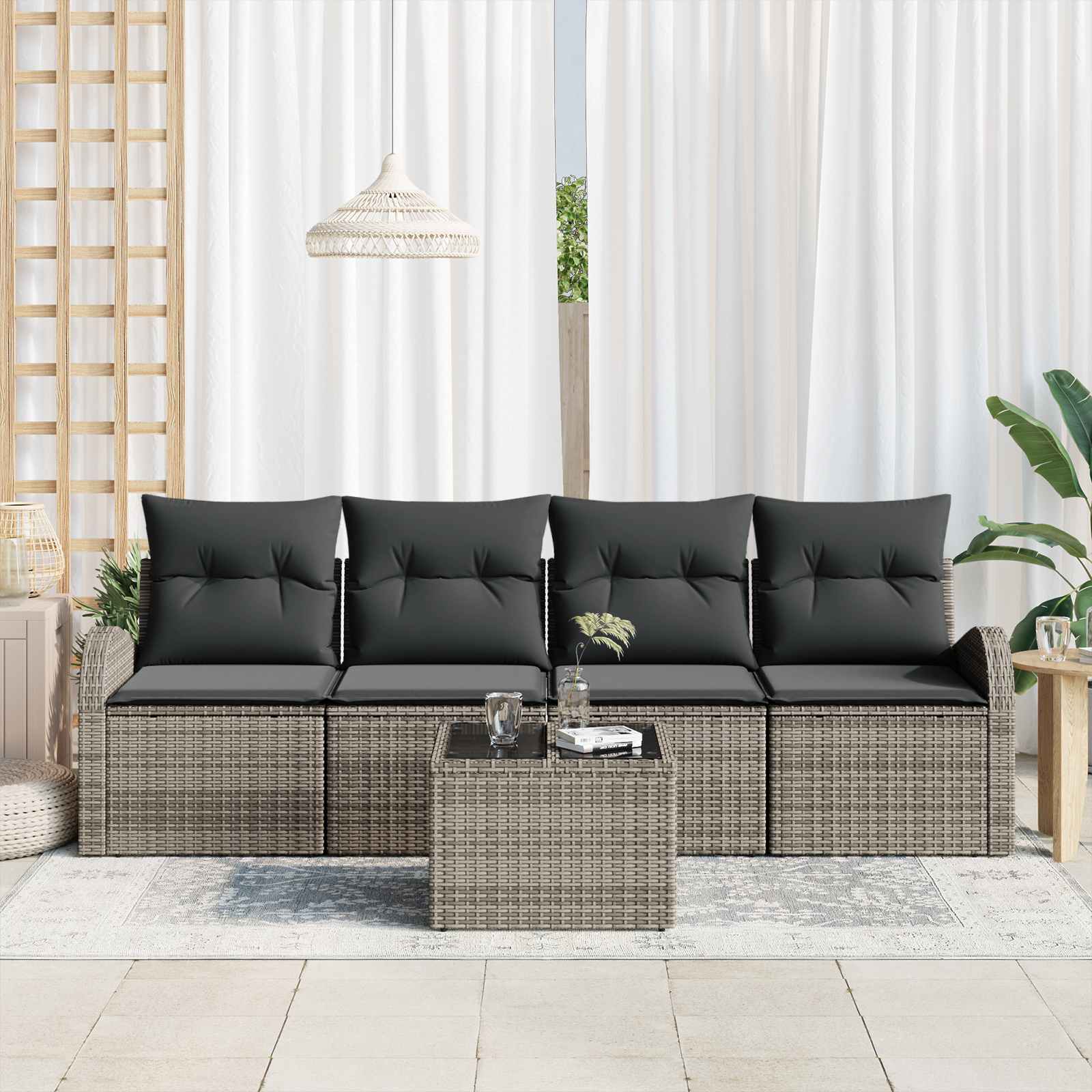 vidaXL Tuinbankenset 5 st 4-zits Grijs poly rattan, foto 2