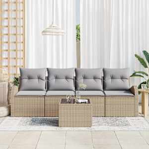 Sada zahradních pohovek 5 pcs Beige a šedá polyratan - obrázek 3