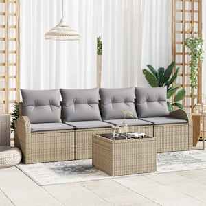 Vrtna sedežna garnitura z blazino 5 pcs Bež in siva poli ratan