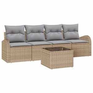 Sada zahradních pohovek 5 pcs Beige a šedá polyratan - obrázek 2