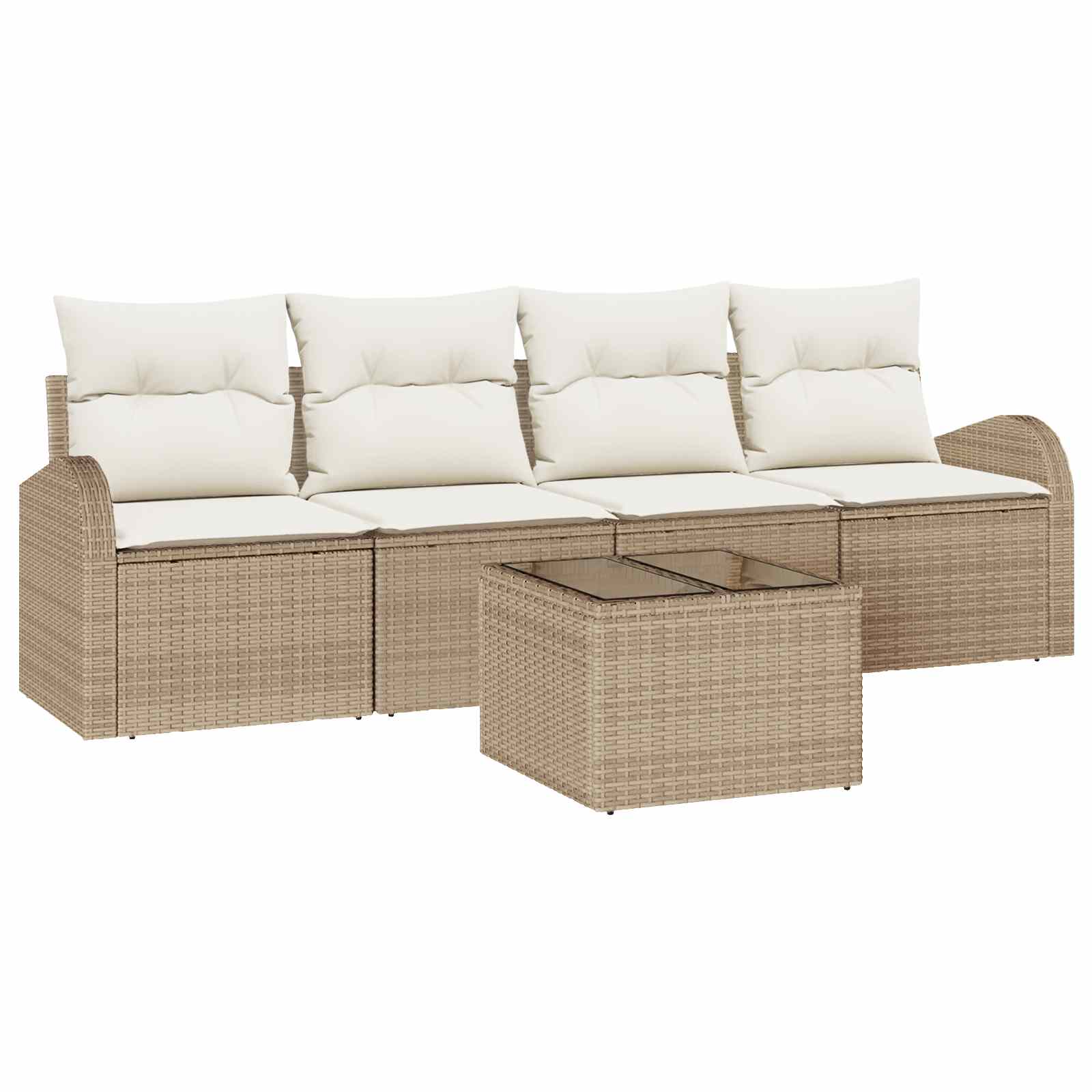 vidaXL Tuinbankenset 5 st 4-zits Beige en Crème poly rattan, foto 3