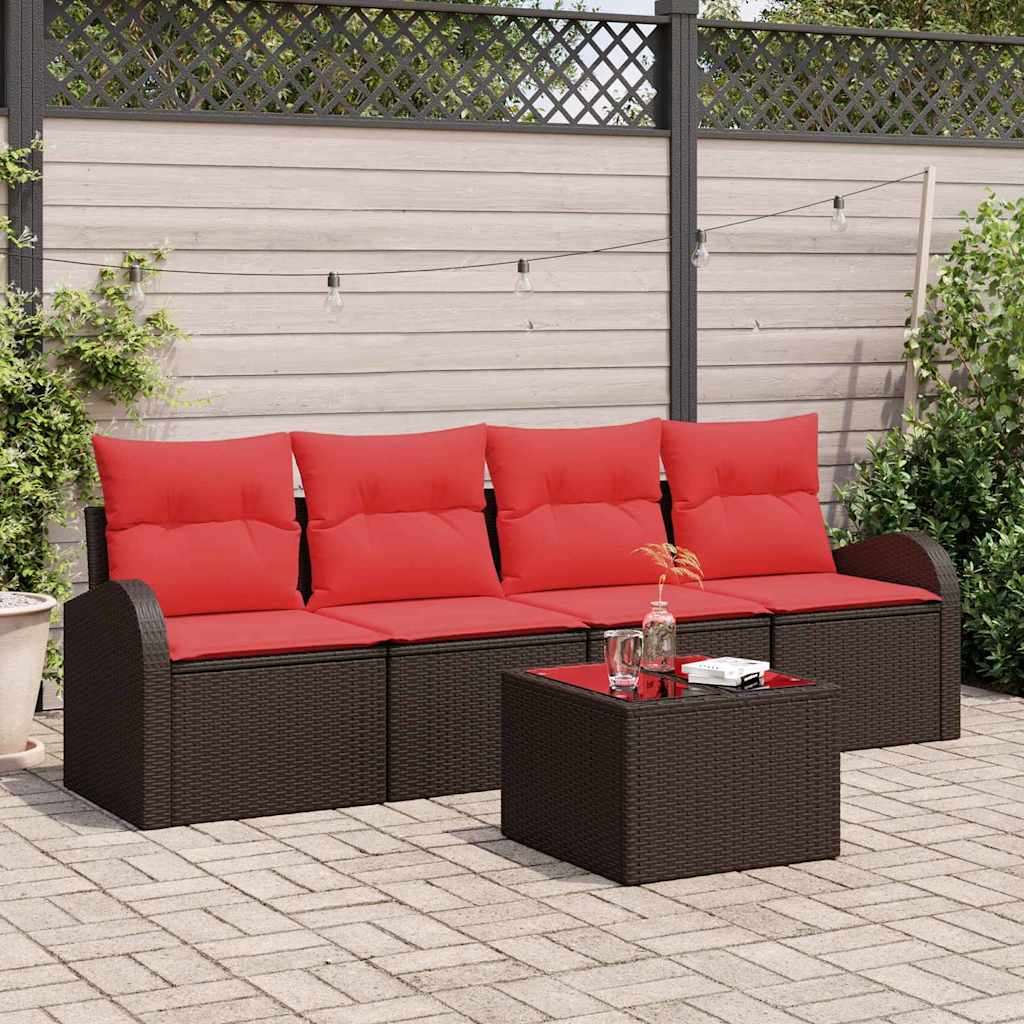 vidaXL Gartensofa-set mit Speicher 5 pcs Beige und Rot Poly-Rattan