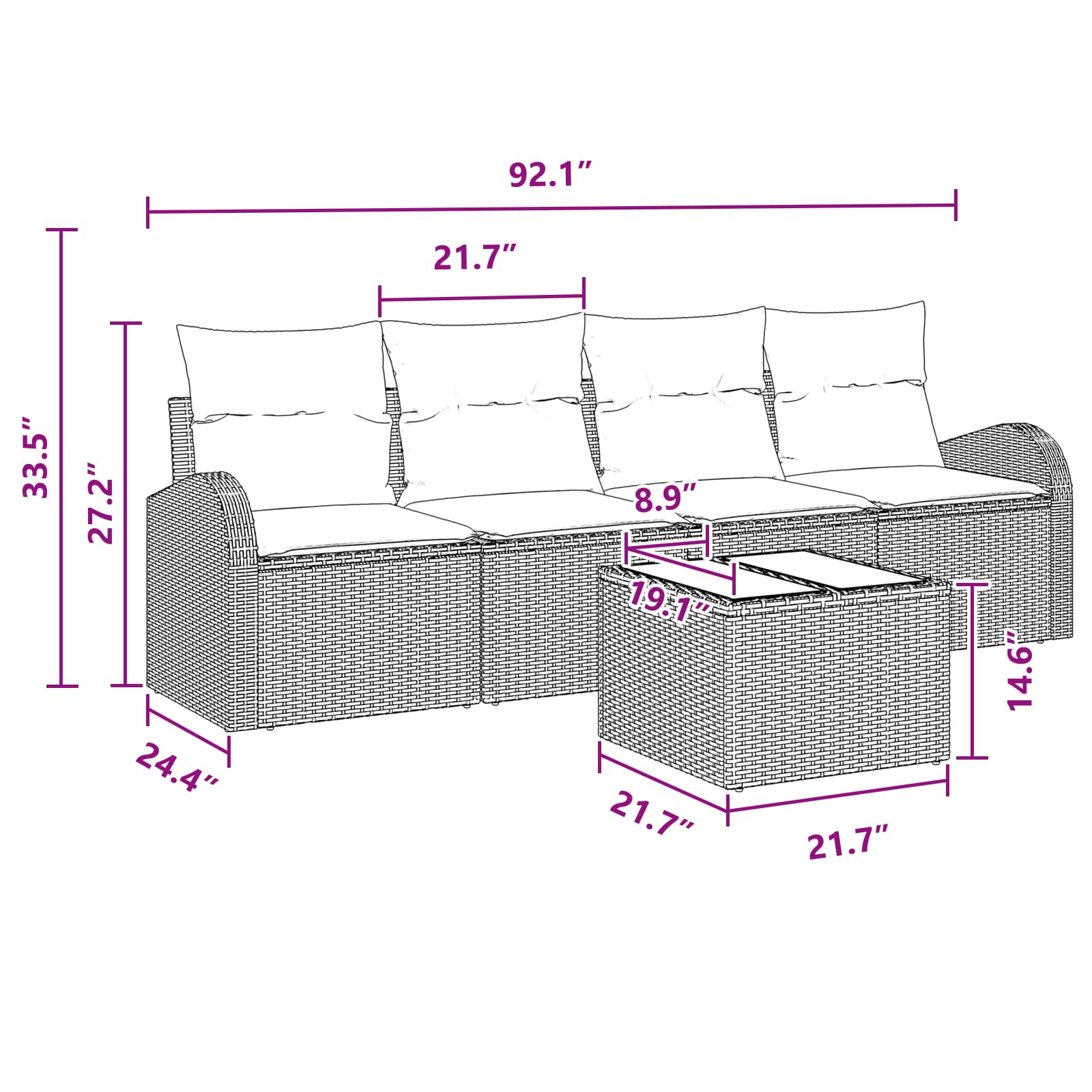 Tuin Sofa Set met opslag 5 pcs Beige en Rood poly rattan - Afbeelding 9