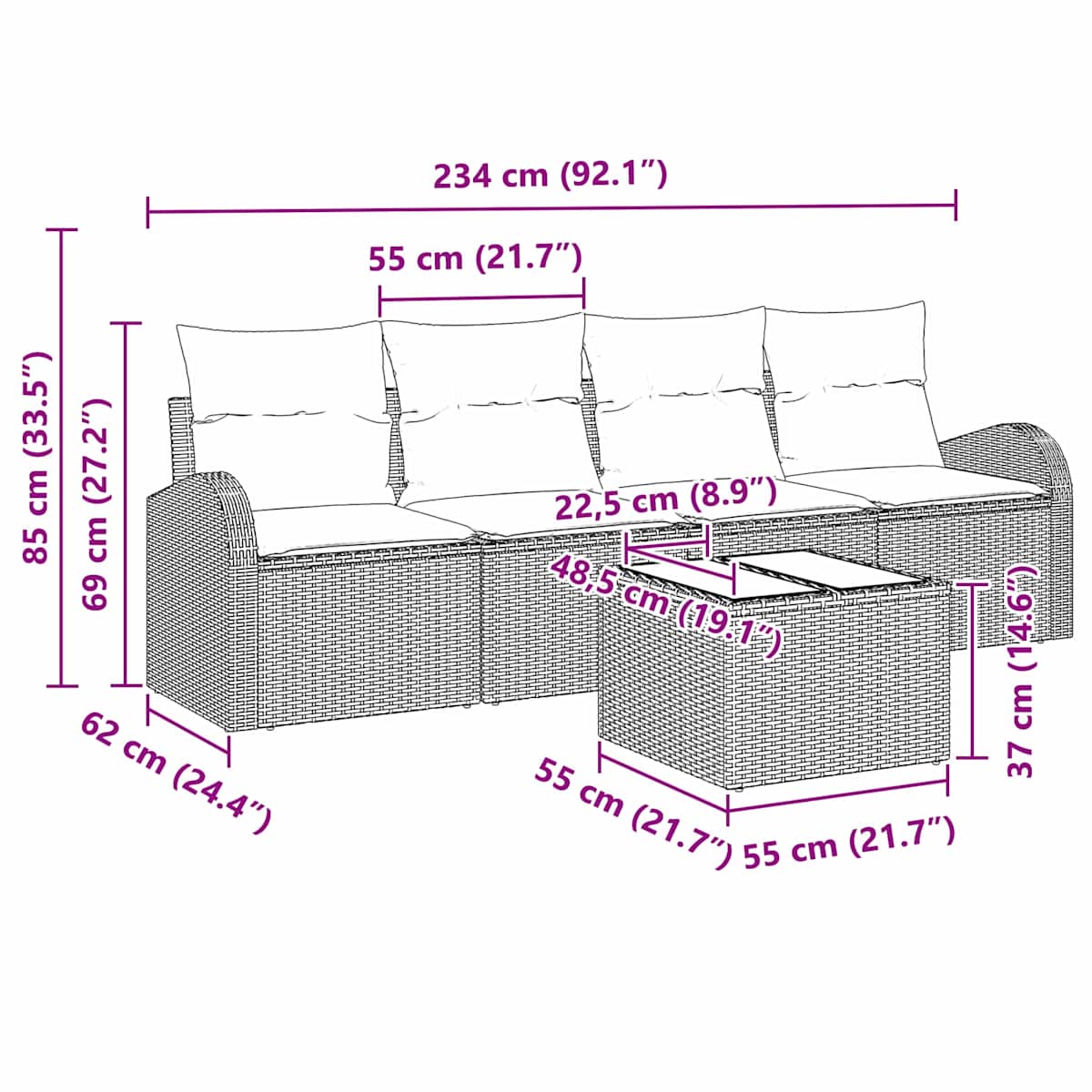 Havesofa Sæt 5 stk. 4-Antal sæder polyrattan - Billede 11