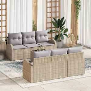 Sada zahradních pohovek 7 pcs Beige a šedá polyratan - obrázek 1