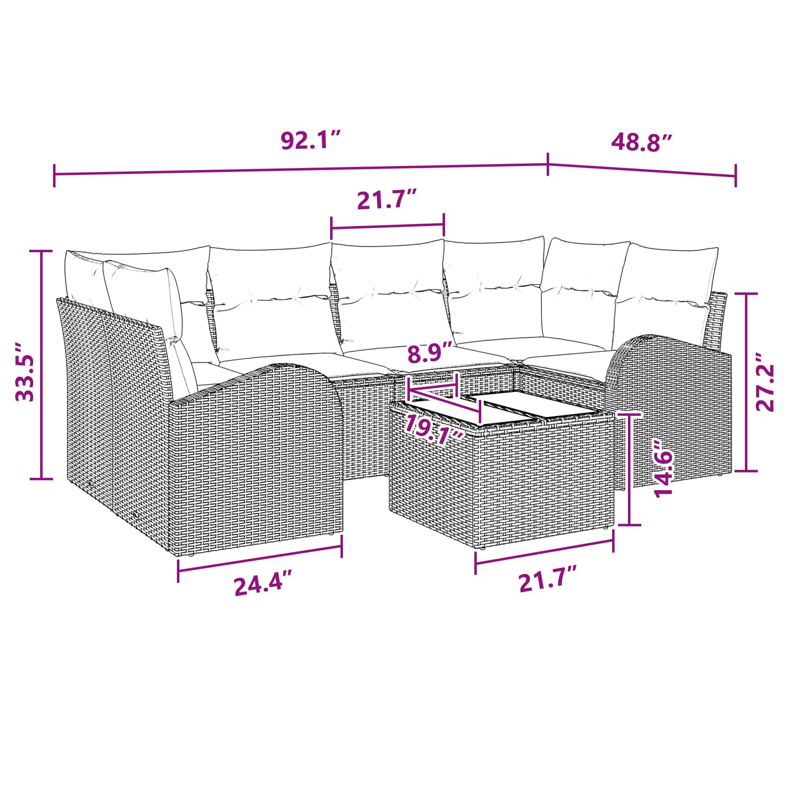 Tuin Sofa Set met opslag 7 pcs Beige en Rood poly rattan - Afbeelding 10