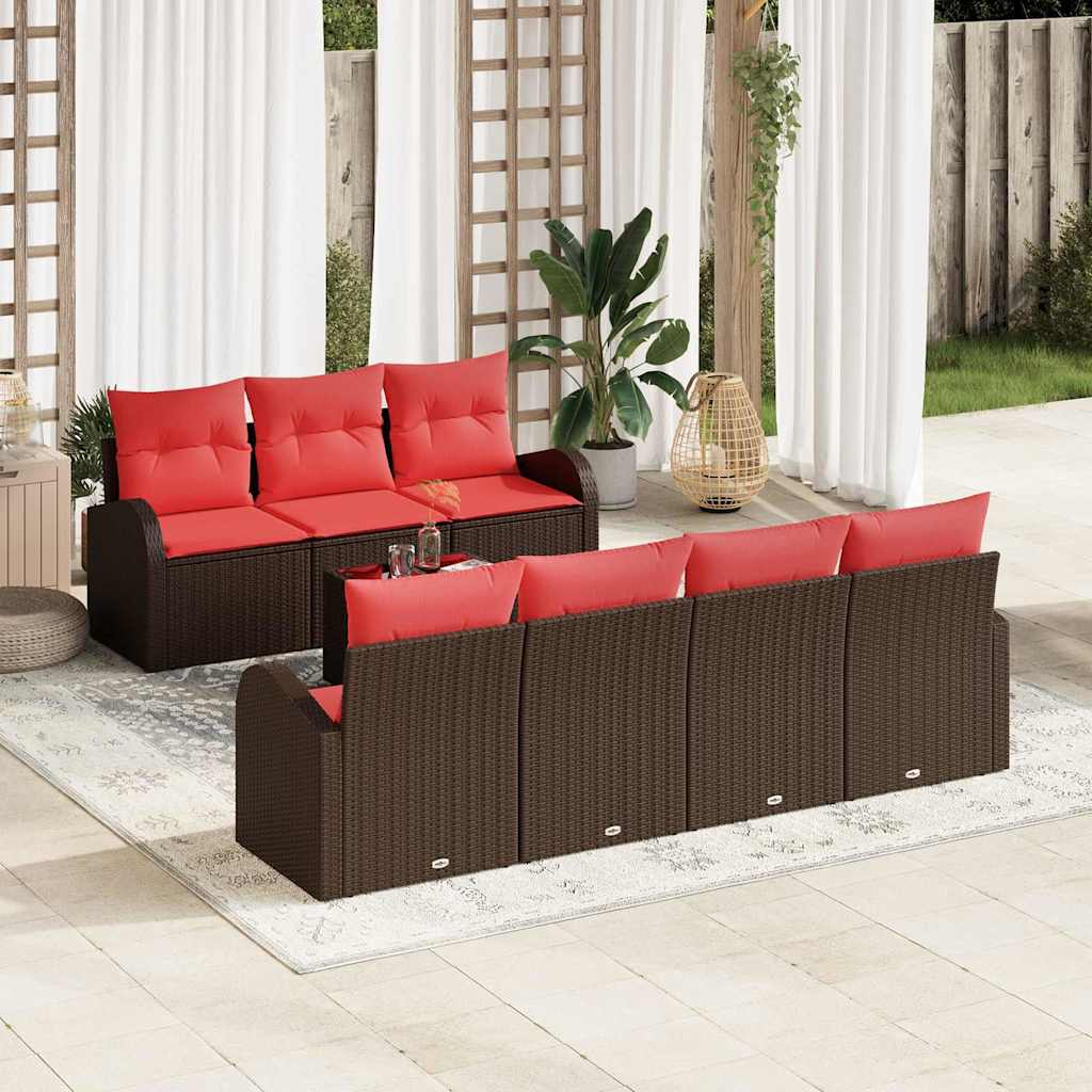 vidaXL Gartensofa-set mit Speicher 8 pcs Beige und Rot Poly-Rattan
