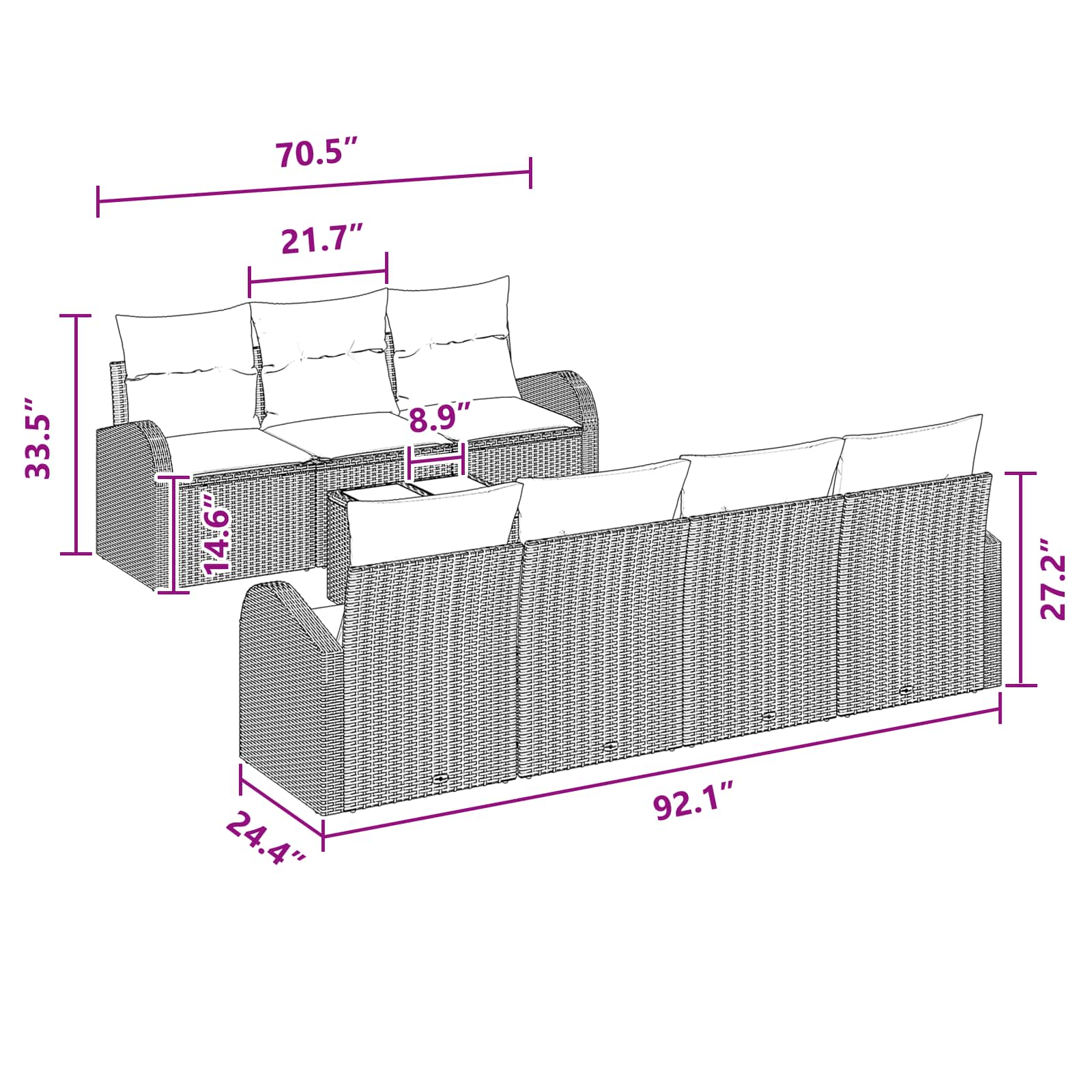 Tuin Sofa Set met opslag 8 pcs Beige en Rood poly rattan - Afbeelding 9