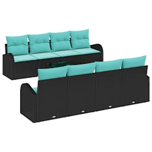 Set pohovek s polštářem 9 pcs Černá a tyrkysová polyratan - obrázek 2