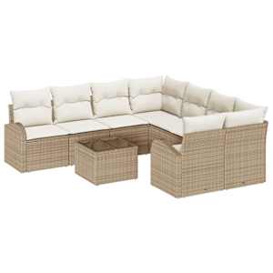 Set pohovek s polštářem 9 pcs Béžová a krémová polyratan - obrázek 2