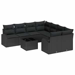 Set pohovek s polštářem s úložištěm 9 pcs Černá polyratan - obrázek 2