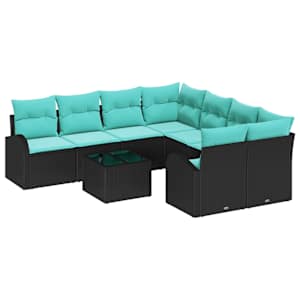 vidaXL Diivanikomplekt 9 tk 8-Istekohtade arv Must ja t&uuml;rkiissinine