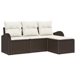 Set pohovek s polštářem 4 pcs Hnědá a bílá polyratan - obrázek 2