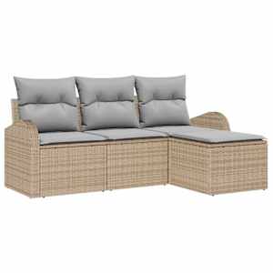 Set pohovek s polštářem 4 pcs Béžová a Světle šedá polyratan - obrázek 2