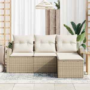 Set pohovek s polštářem 4 pcs Béžová a bílá polyratan - obrázek 3