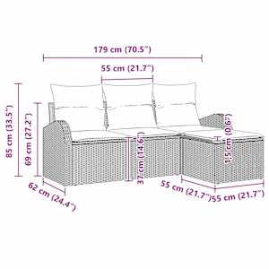 Set pohovek s polštářem 4 pcs Černá a tyrkysová polyratan - obrázek 15