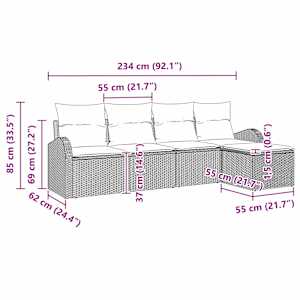Set pohovek s polštářem s úložištěm 5 pcs Šedá polyratan - obrázek 15