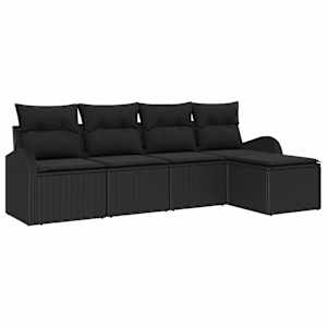 Set pohovek s polštářem s úložištěm 5 pcs Černá polyratan - obrázek 2
