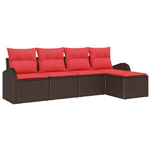 Set pohovek s polštářem 5 pcs Hnědá a červená polyratan - obrázek 2