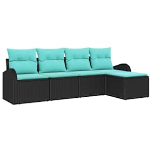 Set pohovek s polštářem 5 pcs Černá a tyrkysová polyratan - obrázek 2