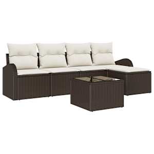 Set pohovek s polštářem 6 pcs Hnědá a bílá polyratan - obrázek 2