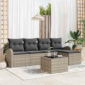 Set pohovek s polštářem s úložištěm 6 pcs Světle šedá polyratan - obrázek 1