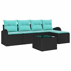 Set pohovek s polštářem 6 pcs Černá a tyrkysová polyratan - obrázek 2