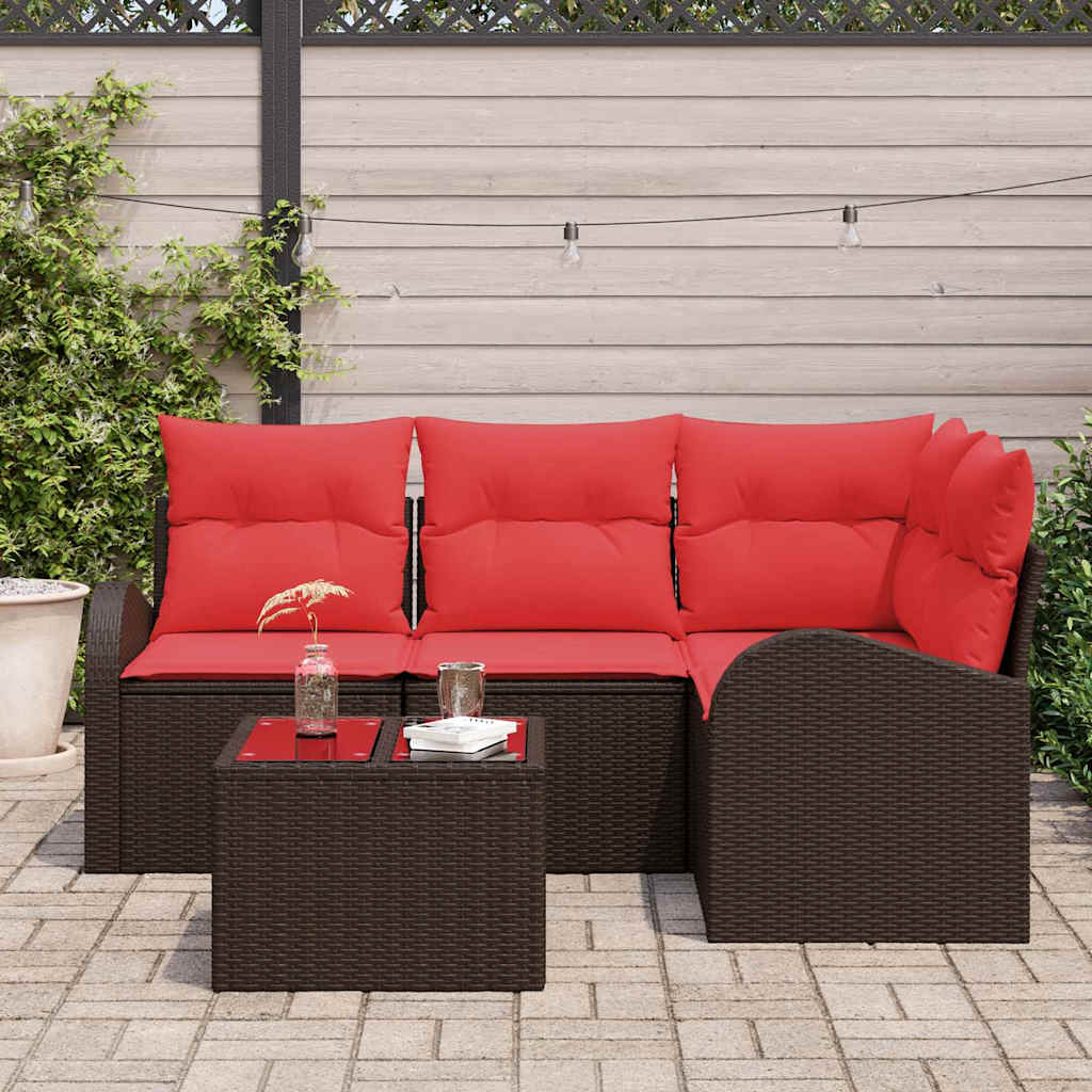 vidaXL Gartensofa-set mit Kissen 5 pcs Braun und Rot Poly-Rattan – Bild 3