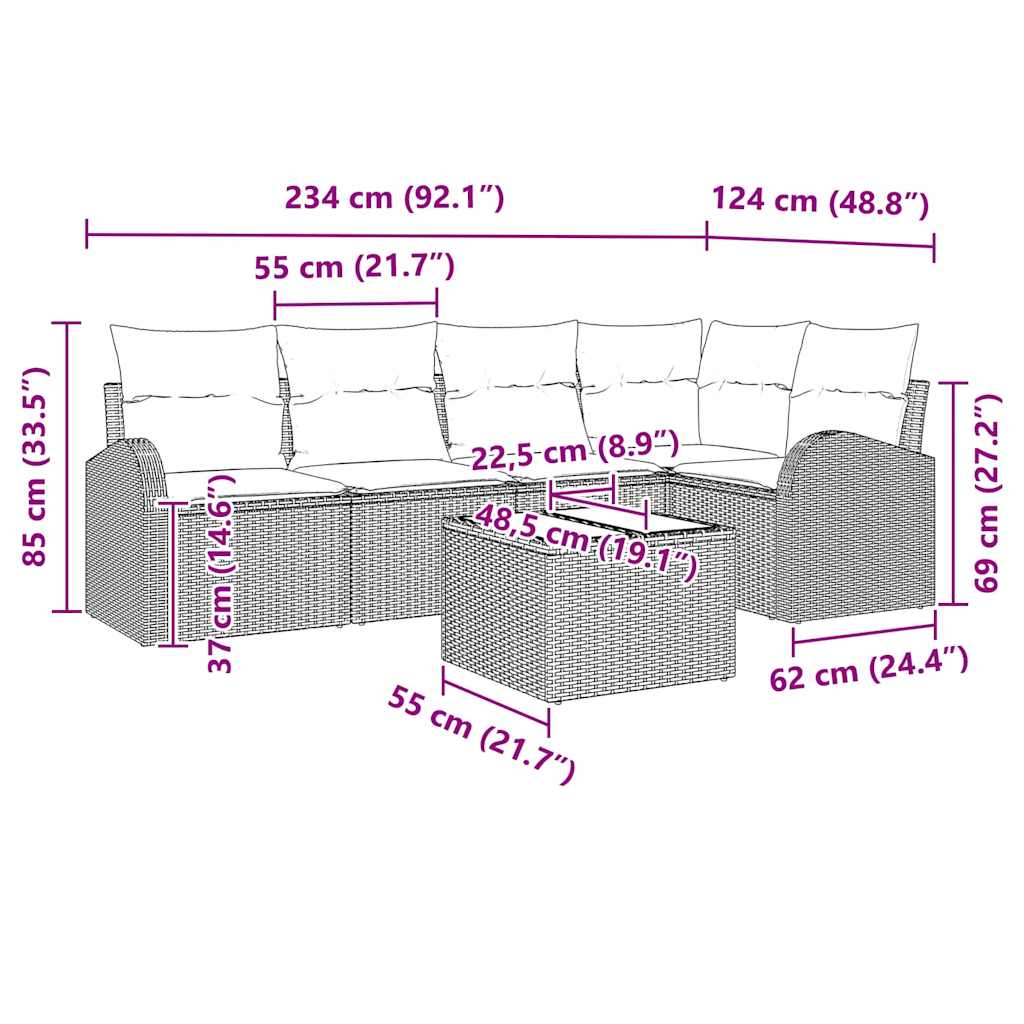 Sada zahradních pohovek 6 pcs Beige a světle šedá polyratan - obrázek 17