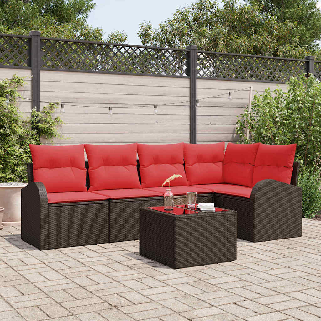 vidaXL Gartensofa-set mit Kissen 6 pcs Braun und Rot Poly-Rattan